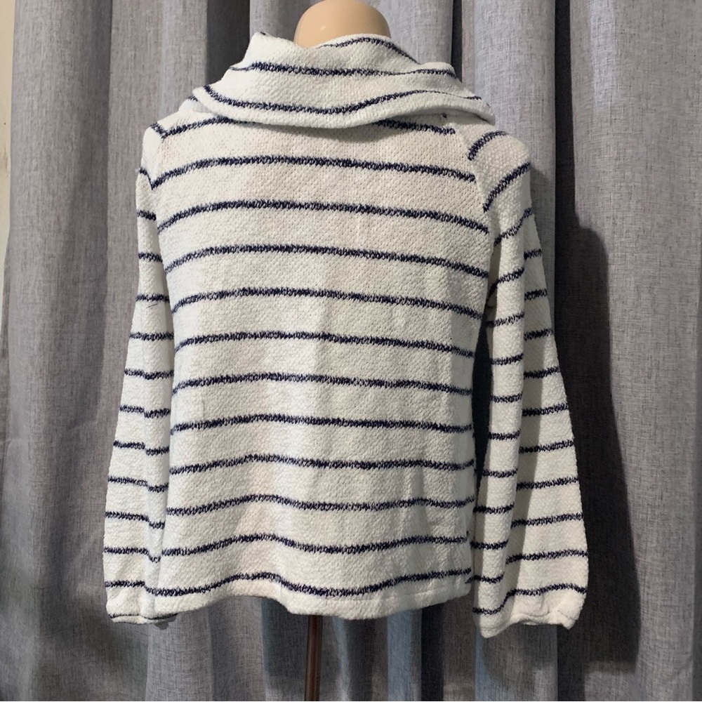 Caslon Womens M  Black White Striped long, ￼Sleeve Pullover Cowl Neck Sweater - Picture 4 of 9